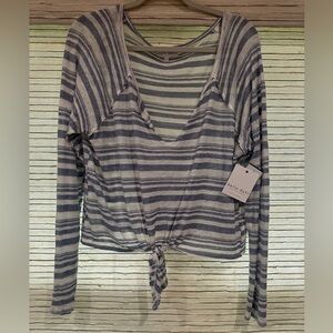 Bella Dahl Striped Linen-Blend Tie-Front Shirt Size M NWT